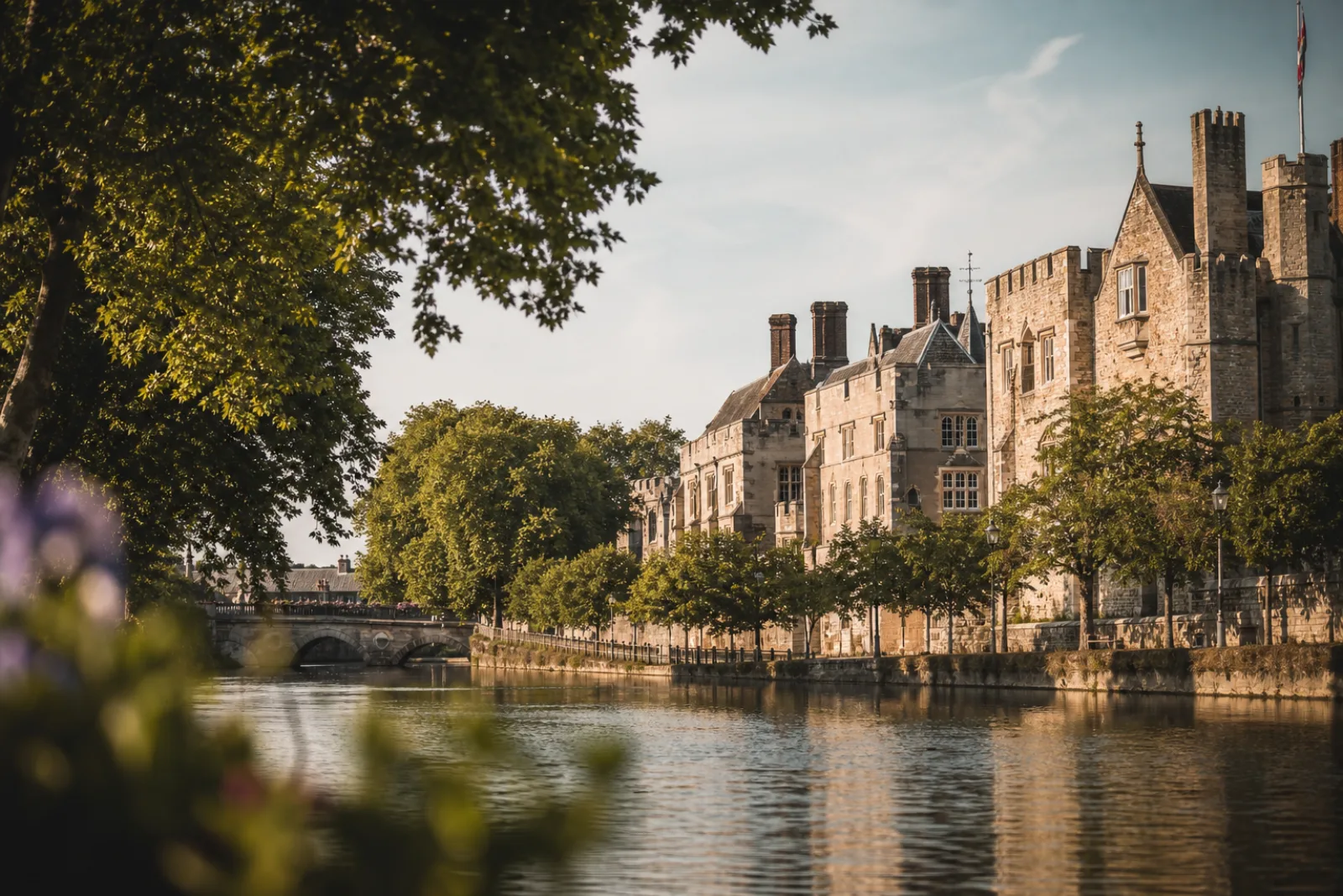 The River Medway in Maidstone with the Archbishop's Palace on the bank