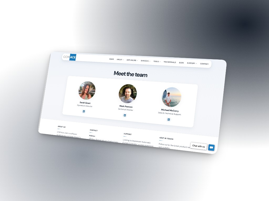 CCM Ace Ltd redesigned Meet the team page