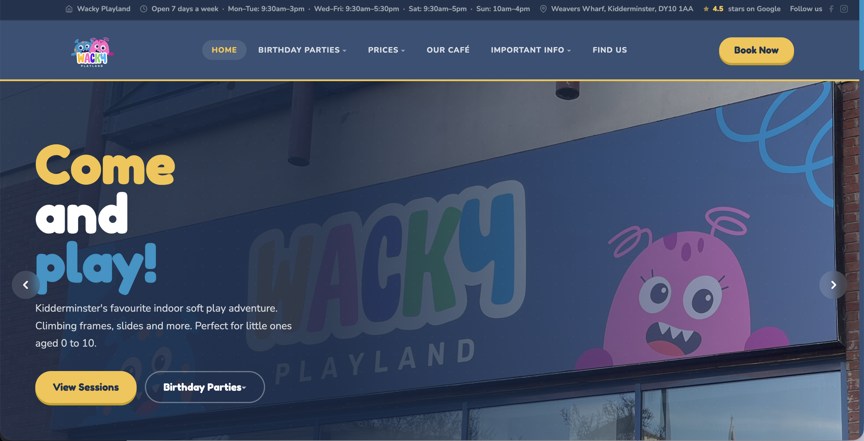 Wacky Playland website homepage